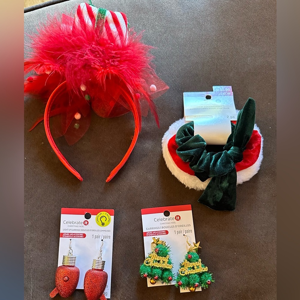Christmas / holiday accessories- earrings, headband and hair tie
